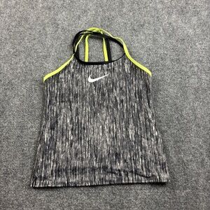 Nike Girls Black Heather Tank Top with Neon Yellow Trim